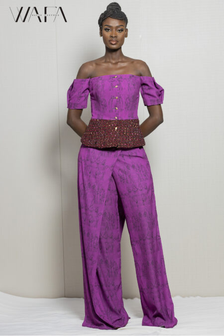 Ensemble haut corset à la hanche avec pantalon pied de poule imprimé tissu wafa