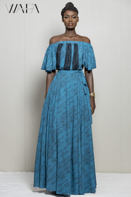 Robe avec dentelle + longue jupe imprimées tissu wafa