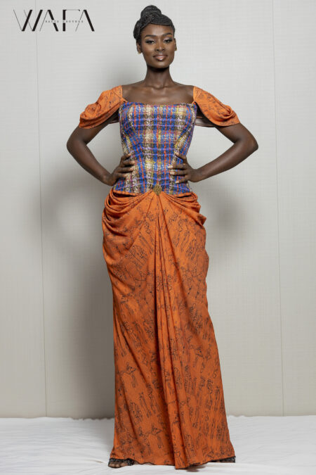 Robe avec corset sur tout le haut tissu imprimé wafa