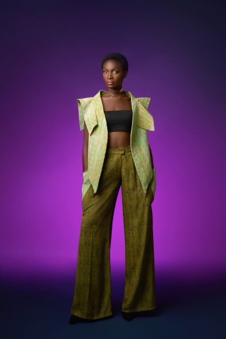 Ensemble 2 pièces sur chemise démembré en pagne tissé + pantalon oversize en tissu Wafa